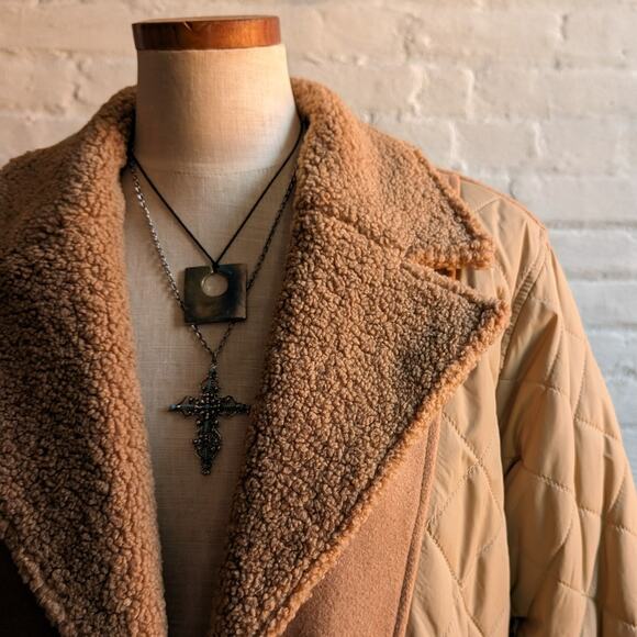 Brown Faux Fur Coat Teddy Jacket Quilted Puffer Coat Designer Reversible Large - Picture 2 of 16